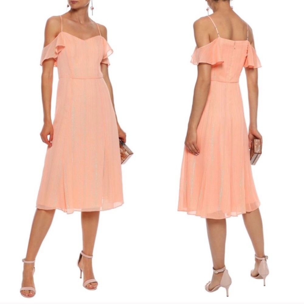 Bloomingdales midi cold shoulder peach pink dress